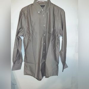 Chaps Mens Shirt Long Sleeve Brown Button Up Shirt Size 15 15 1/2 32/33